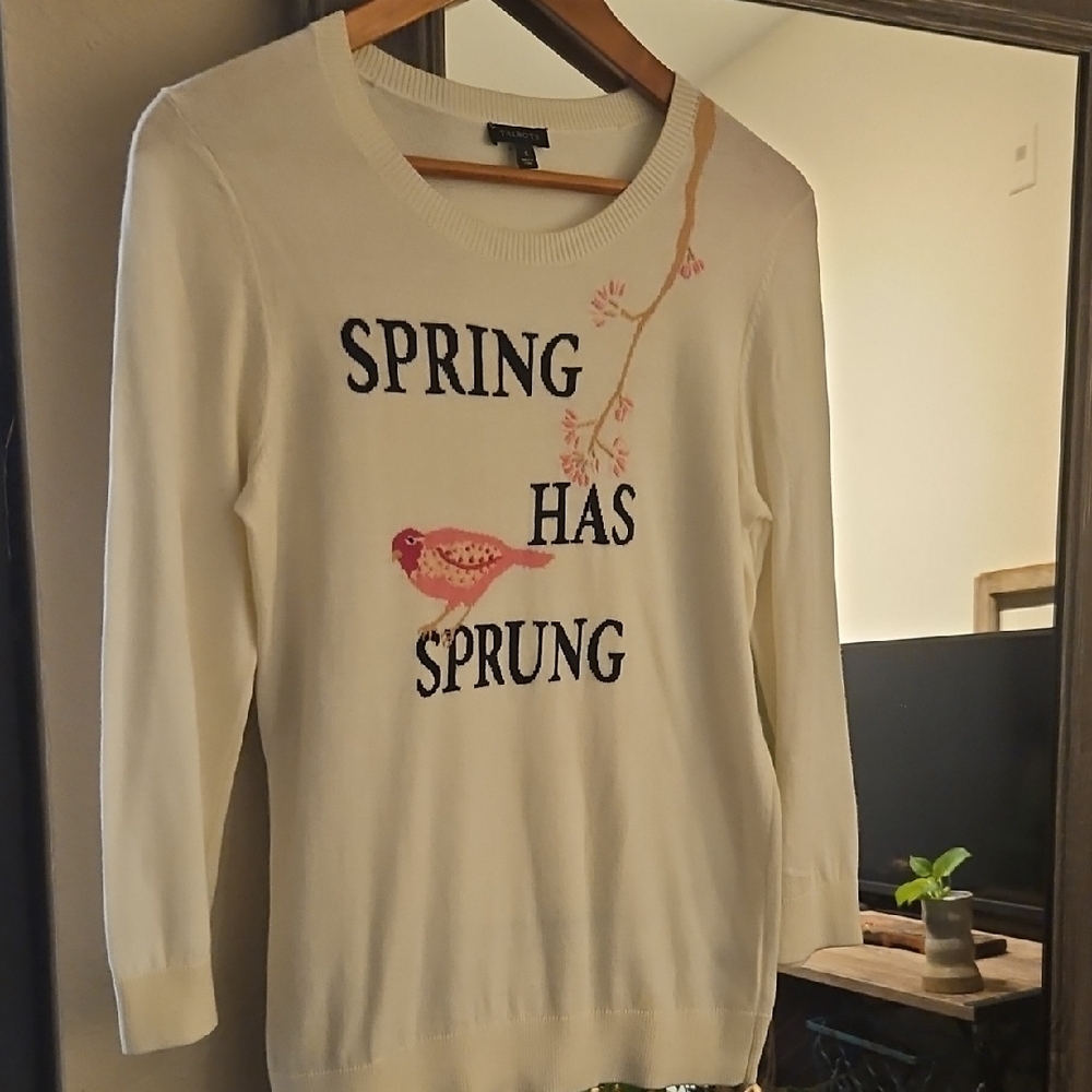 Talbots Off White Cream Sweater with Spring Design - Picture 2 of 3